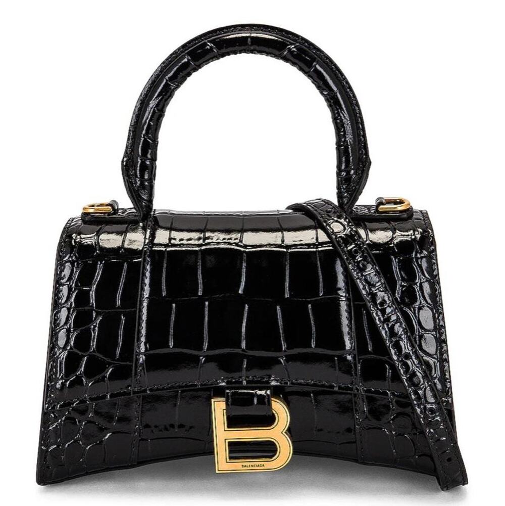 BALENCIAGA Hourglass XS crocodile effect leather top handle crossbody bag